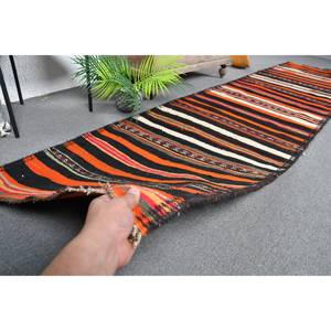 Grand tapis vintage turc inspiré de l'Orient 28x11.5ft Orange noir laine Latex support Patchwork pour couloir chambre décor - Product Image 3