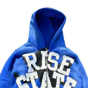 High quality distressed embroidery hoodie <b>warm</b> <b>fleece</b> stylish oversized fit perfect for trendy urban street fashion - Product Image 5