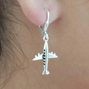 Navya Craft 925 Sterling <b>Silver</b> Handmade Aeroplane <b>Earrings</b> Cute <b>Dangle</b> Drop Design for Women Gold for Christmas Anniversary - Product Image 3