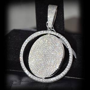 Pendentif disque inversé en moissanite brillante, plaqué rhodium, argent sterling 925, bijoux fins pour homme, hip-hop, mariage, breloques - Product Image 4