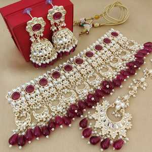Gargantilla Kundan tradicional india de alta calidad con pendientes Jhumki y Maang Tikka Ideal para bodas, ocasiones especiales - Product Image 3