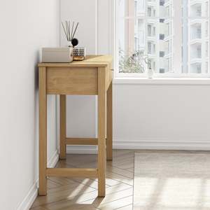 Commode de style scandinave Taranto avec miroir éclairé, tabouret, panneau en bois de pin et métal, coiffeuse pour chambres modernes - Product Image 5