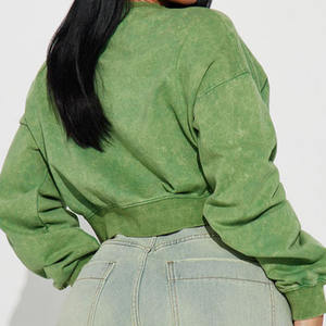 Sudadera Corta de Felpa con Lavado Vintage Personalizada para Mujer, Cuello Redondo Holgado, Ropa Casual de Calle, Proveedor Mayorista OEM ODM - Product Image 2