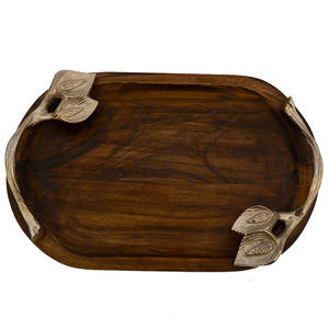 Bandeja de servicio ovalada de madera ecológica de gran venta, mango de bayas plateadas, alta calidad de exportación para restaurante, mercado, boda a granel - Product Image 4