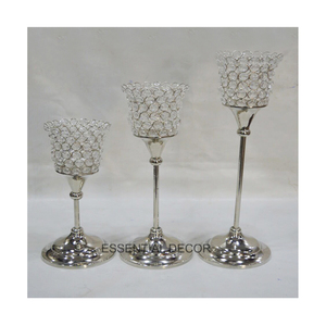 Brillant poli nickelé fabriqué à la main nouveauté Design de luxe cristal perlé votif métal à la main bougeoir support - Product Image 4