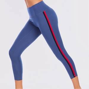 Custom Spandex Polyester Material Quick Dry Gym Fitness <b>Capri</b> <b>Women</b> Yoga Wear Legging Solid Color Unique Striped Design - Product Image 1