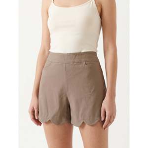 Pantaloncini da donna a vita media, con orlo smerlato, elasticizzati, casual, estivi, con tasche, in denim, bianco, blu navy, sahara, confezione da 4 - Product Image 6