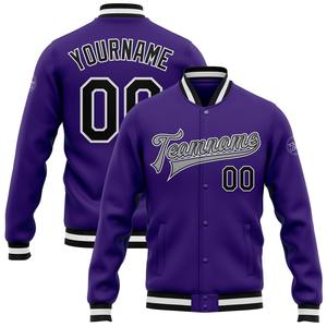 Vente en gros dans l'industrie directe de bombardier décontracté hiver personnalisé violet blanc-noir veste Letterman universitaire à boutons-pression - Product Image 2