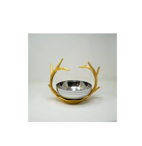 Cuencos de acero con diseño de fabricante con soporte de latón dorado, soporte para cuenco con cuchara para ensalada en gran oferta - Product Image 1