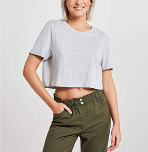 เสื้อครอปผ้าย้อมสีพื้นสำหรับผู้หญิงขนาดใหญ่พิเศษเสื้อครอปสำหรับออกกำลังกายเสื้อคอลูกเรือแขนสั้นเสื้อยืดลำลอง - Product Image 4