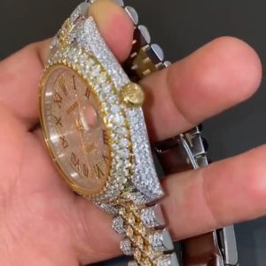 Hai Tone 42Mm Hoàn toàn Iced out Hip Hop Hand Made Moissanite Kim Cương Đồng Hồ Cơ Khí - Product Image 6