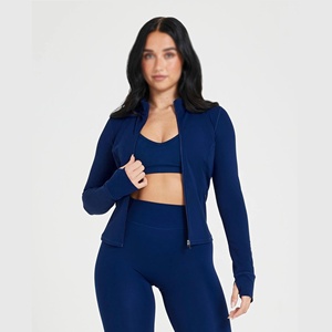 New Arrival Women's Athletic Gym Fitness <b>Workout</b> Yoga <b>Jacket</b> Long Sleeve Quick Dry Zip-Up Onesie Solid Pattern jogging wear - Product Image 1
