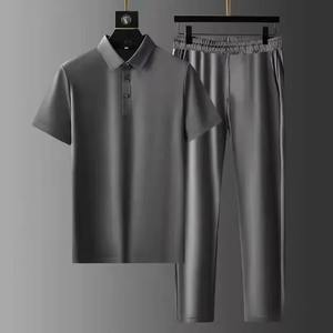 Ensembles de polos en soie glacée pour hommes Ensemble de deux pièces avec élastique Ultra mince séchage rapide manches courtes col polo revers - Product Image 3