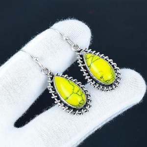 Rare Yellow Turquoise Oval Cut Earrings Unique Gemstone 925 Sterling Silver Gold Plated <b>Jewelry</b> Anniversary Gift <b>Mom</b> - Product Image 4