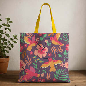 Durable Humming Birds Canvas Tote <b>Bag</b> Medium Eco-Friendly Screen Printed Tote Recyclable Heat Transfer <b>Long</b> for Advertising - Product Image 1