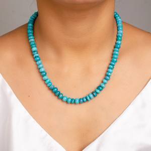 Collier de perles Rondelle Lisse Opale Bleue Bonbon Naturel 7-8mm Lâche Pierres Précieuses Rondelle Collier Ras Du Cou Pour Les Femmes En Gros Prix - Product Image 4