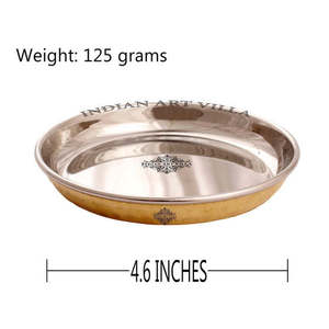 IndianArtVilla Assiette à riz traditionnelle chinoise en laiton pur de 4,6 pouces avec motif martelé pour hôtels, idéale comme assiette à fruits ou à steak - Product Image 2
