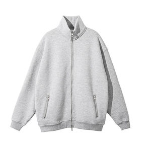 Vente en gros de sweats à capuche zippés en coton épais à épaules tombantes en polaire polaire pour hommes gris sweat à capuche zippé double couche pour hommes - Product Image 4