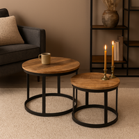 Ensemble de 2 tables basses Akku Art de style industriel antique, faites à la main, en fer durable avec plateau en marbre finition mate, garantie 2 ans