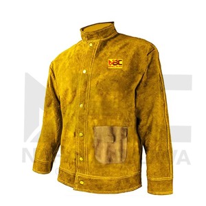 Veste de soudeur robuste de qualité supérieure en cuir de vachette fendu et tissu de coton vêtements de travail de sécurité industrielle - Product Image 4