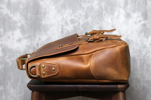 Classic Cowhide Leather Laptop Messenger Korean Protective Shoulder Bag Durable Office Use Zipper Closure Brown - Product Image 3