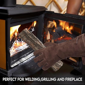 Guantes de soldadura de cuero de vaca, para soldadura de palo, parrilla, manoplas de chimenea con forro suave, ideal para, estufa, quemador de leña, barbacoa - Product Image 6