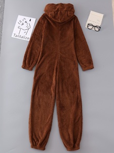 Combinaison en peluche pour femme, style élégant, capuche, couleur unie, manches longues, fermeture éclair, tissu tricoté pour adulte, toutes saisons, vêtements de maison - Product Image 2
