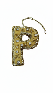 Adornos Navideños de Alfabeto Dorado Zardosi Hechos a Mano de Lujo, Letra Inicial de Terciopelo con Cuentas Hechas a Mano, Decoración Colgante Personalizada - Product Image 2