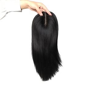 Sinoland Prothèse capillaire pour <span class=keywords><strong>femme</strong></span> en cheveux humains 100% Remy indiens, base en soie, avec clip supérieur, anti-emmêlement, noir naturel, lisse - Product Image 6