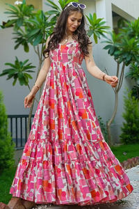 Ensemble Kurtis de festival d'été de rayonne lourde de concepteur de femmes pour le travail d'impression à quatre côtés pour des filles - Product Image 2