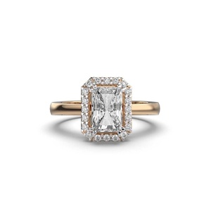 Bague de fiançailles en or 14 carats à coupe rayonnante certifiée IGI F Color VS1 Clarity Lab Grown Diamond with Hidden Halo Side Diamonds Wedding - Product Image 1