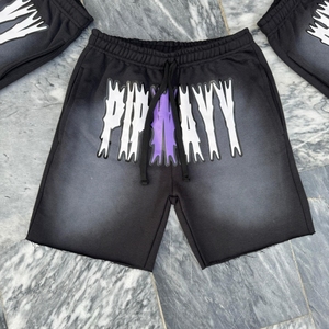 กางเกงขาสั้นผ้าดิบพิมพ์ลายสำหรับผู้ชายกางเกงขาสั้นผ้าดิบ DTG DTG DTG DG DTG สกรีนลายแนวสตรีทผ้าฝ้ายฟอกสี100% แบบวินเทจ - Product Image 2