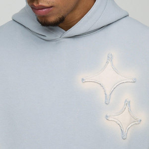 Factory Custom Men's Heavyweight 100% Cotton Hooded Sweatshirt Drop Shoulder <b>Streetwear</b> Wash Patch Embroidery Distressed Winter - Product Image 5