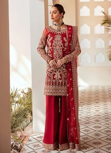 2024 Designer Heavy Embroidery Crystal Glass Beads Dabka Work Latest Party Wear Kurta Plazo Dress Decorated Lace/Button Chiffon - Product Image 2