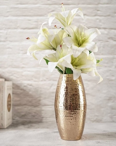 Florero de Metal martillado en Color dorado para el hogar, boda, oficina, mesa, maceta decorativa hecha a mano con forma de brote - Product Image 5