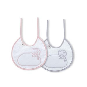 Juego de 2 baberos para 0-12 meses, color rosa/gris, material de algodón - Product Image 1