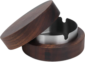 ที่เขี่ยบุหรี่แบบพกพา ทรงกลม ทำจากไม้ สไตล์อเมริกัน ไร้ควัน สำหรับบุหรี่และซิการ์ พร้อมฝาปิด ใช้กลางแจ้ง ส่วนตัว - Product Image 6