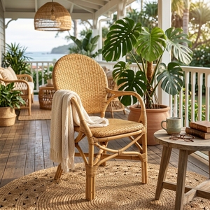 Modern Durable Rattan Dining <b>Chair</b> Armrests <b>Legs</b> Minimalist Design Eco-Friendly Indoor/Outdoor Furniture Stable Dining - Product Image 5