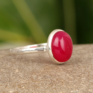 Nouvelle arrivée, bague ovale fine en argent sterling 925 massif, pierre précieuse en calcédoine rose fuchsia de 10x14 mm, rhodiée, pour les fêtes - Product Image 2