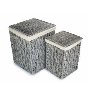 Double Tiers Grey Wash Square Laundry <b>Basket</b> PP Fabric Storage <b>Baskets</b> with White Lining for Cleaning in Bathroom - Product Image 3