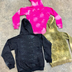 Sudadera con capucha y cremallera transpirable de fabricante personalizado lavada vintage con diamantes de imitación desteñidos por el sol estilo con capucha de tela polar - Product Image 2