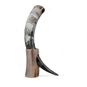 Corne à boire Viking de haute qualité faite à la main Logo personnalisé Animal écologique vraie touche corne de buffle tasse support poli - Product Image 2