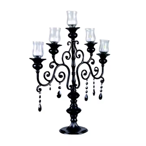 Candelabro de Metal Negro Vintage Grabado a Mano Portavelas de Metal en Relieve Candelabro Negro Iglesia Accesorios de Decoración de Boda - Product Image 3
