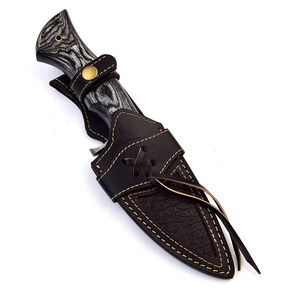 Couteau de chasse en acier Damas fait main sur mesure, motif plume, lame pleine, manche en Pakkawood, étui en cuir, support OEM - Product Image 6