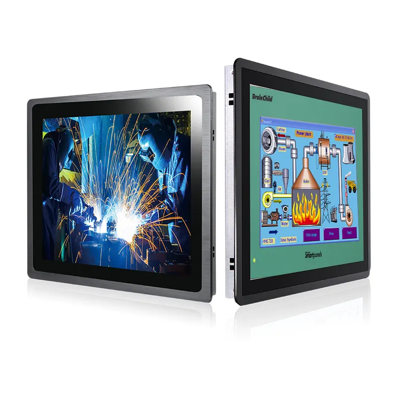 15 17 19 inch metal open frame capacitive AIO pc tempering glass LCD display IP65 waterproof industrial touch screen monitor