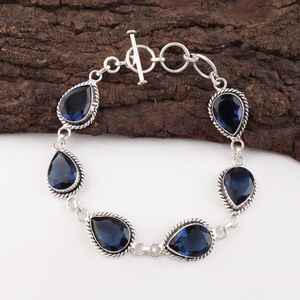 Bracelet en topaze bleue de Londres, argent sterling 925, bijoux faits à la main, cadeau pour femme, pierre de naissance de décembre - Product Image 2
