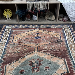 Vintage Turkish Herki Eco-Friendly Latex Backing Rug 5.4x7.1 ft (164x216 Cm) <b>Brown</b> Patchwork <b>Wool</b> Rug - Product Image 4