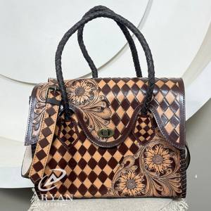 Bolso Tote de Cuero Vacuno a Cuadros, Bolso de Hombro de Piel con Pelo Hecho a Mano para Mujer, Correa Ajustable, Bolsos de Regalo de Moda - Product Image 1