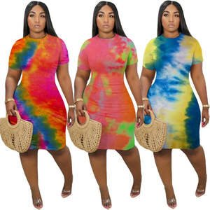 Vestido Casual Elástico Tie Dye para Mujer, Elegante y Moderno, Drapeado, Talla XS Disponible, para Oficina, Día a Día, Club, Ocio, Dama con Estilo - Product Image 1