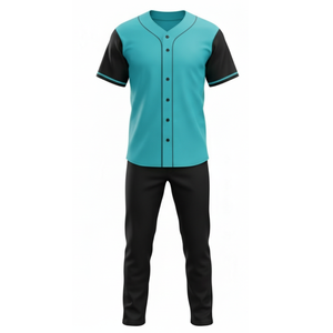 Ensemble uniforme de baseball professionnel pour hommes, maillot à boutons et pantalon bicolore turquoise - Product Image 2